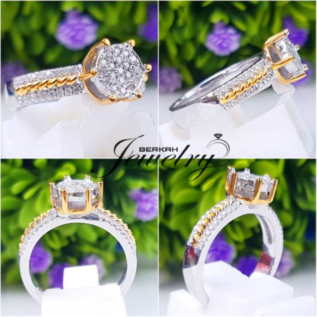 Termurah Cincin Wanita Emas Berlian Eropa Asli 100% Natural Diamond Cincin Kawin Nikah Tunangan