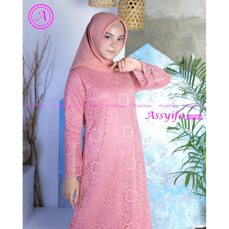 TERBARU - DRESS GAMIS BROKAT TERMURAH / JUMBO / HITAM / NAVY / SILVER / GOLD
