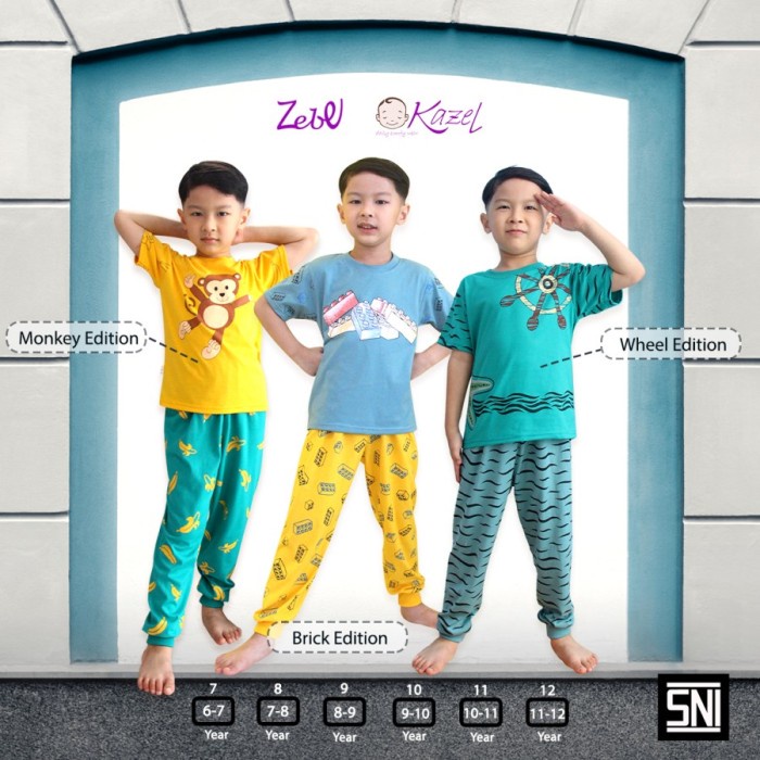 ZEBE Piyama Anak 7-12 Thn Setelan Celana Panjang Baju Tidur Anak Laki Laki dan Anak Perempuan