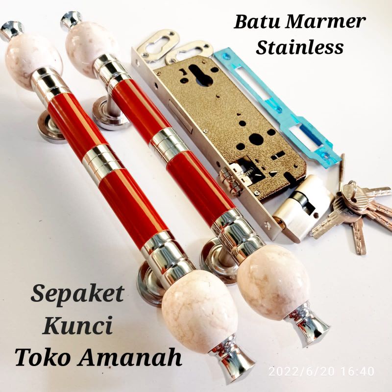 Sepaket Kunci/ Pegangan pintu rumah marmer / Handle Pintu Rumah 35cm stenlis marmer