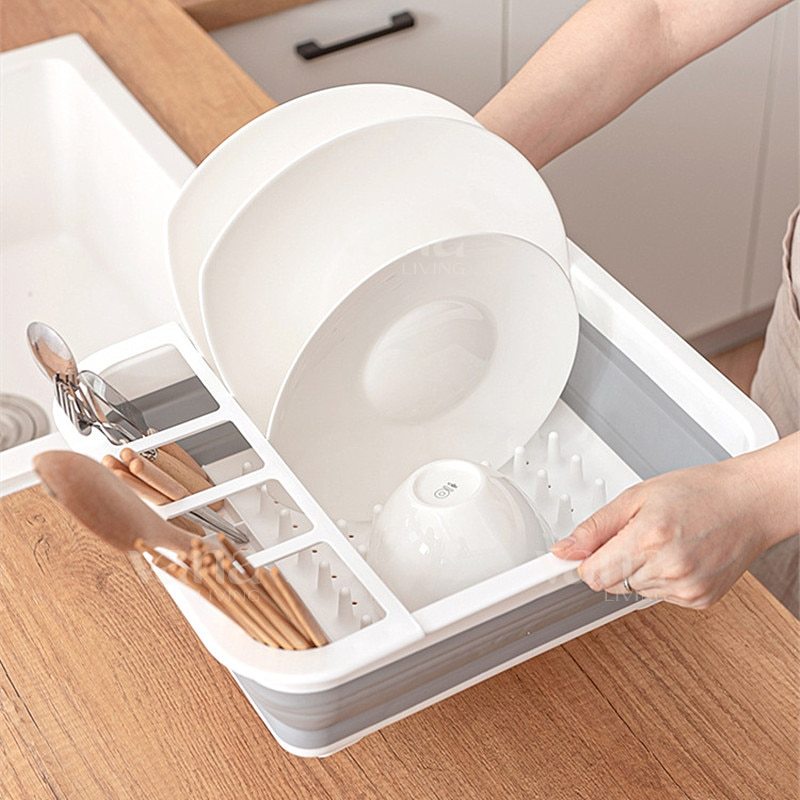 Vana Rak Cucian Piring Lipat Portable Silicone Dish Rack Tempat Pengering Penyimpanan Cuci Gelas Mangkok Wastafel Foldable