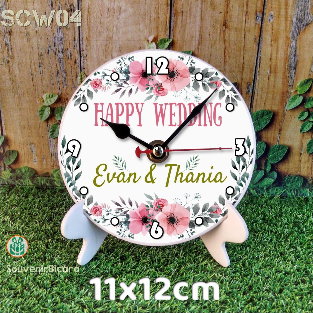 Custom souvenir hadiah jam meja bulat kotak aneka motif unik - Wedding Pernikahan 04-1