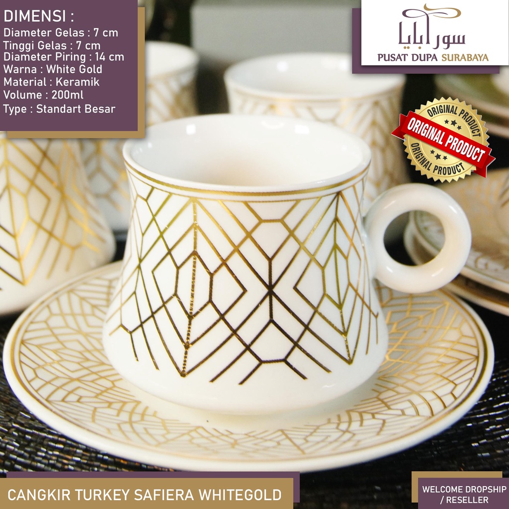 Cangkir/Kopi Keramik Set Turkey/Arab/Putih Emas Mewah Premium (Isi 12) Limited Bukan Sango