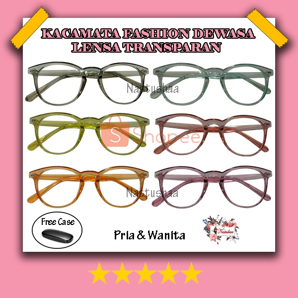 Kacamata Normal Wanita dan Pria Eyeglasses Lensa Transparan Kaca Mata Fashion Gaya Korea Oval Unisex FREECASE