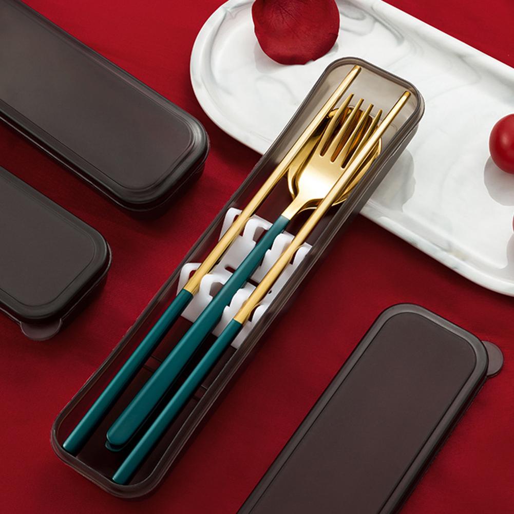 3-piece stainless steel cutlery set fork spoon chopsticks With portable Storage Case for student office worker