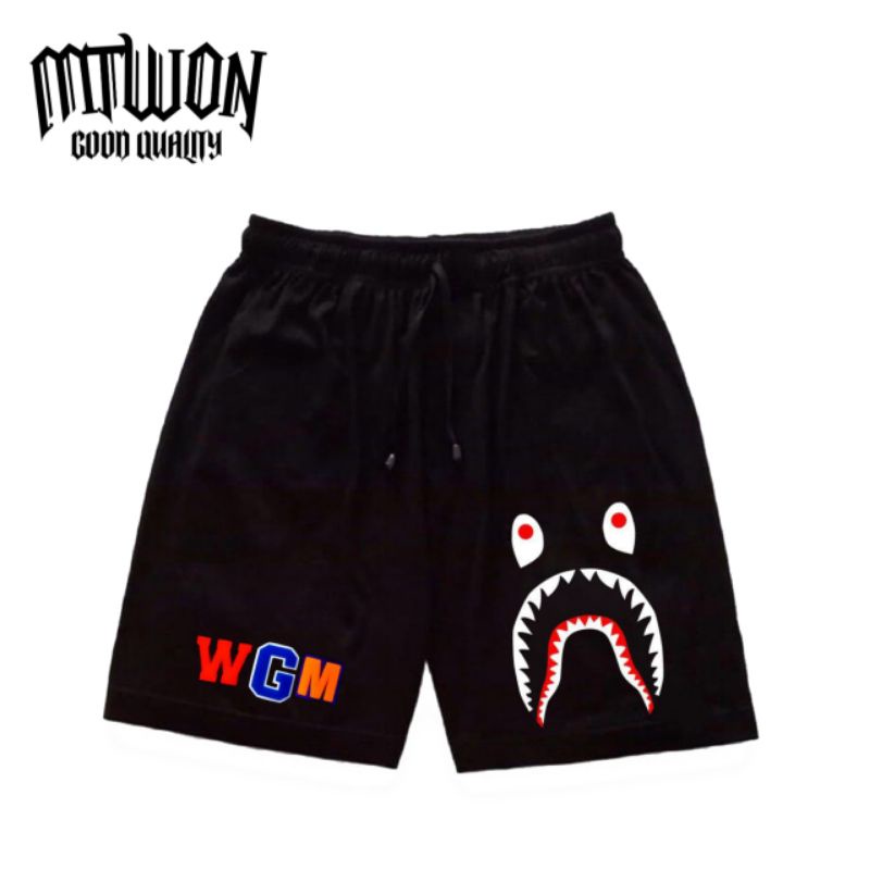 CELANA PENDEK BAPE A BATHING APE HITAM MOTIF WGM BOXER SHORTPANTS DISTRO PRIA WANITA DEWASA HITAM / 