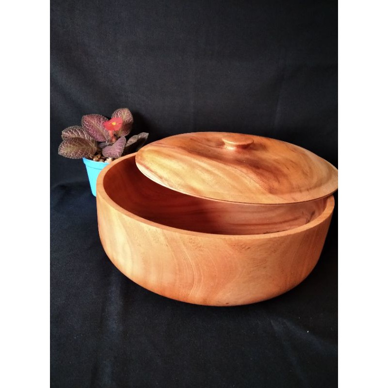 Mangkok kayu diameter 22cm & 25cm + tutup/ mangkok sayur / mangkok kayu jumbo