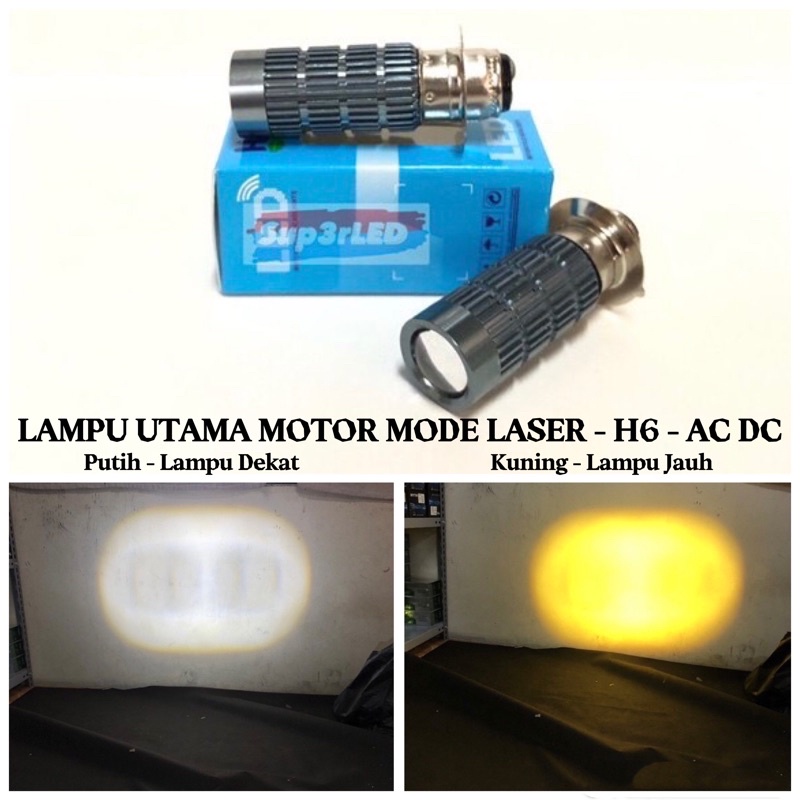 Lampu Depan LED Utama H6 2 Warna Laser Hi Low AC DC High Low Motor Bebek Matic HJG
