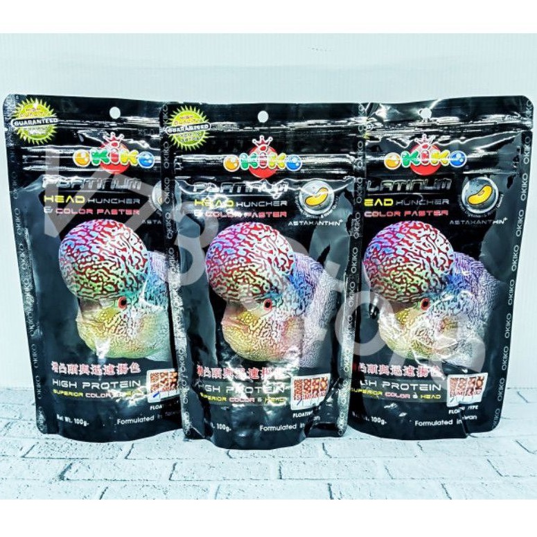 PELET OKIKO PLATINUM HEAD 100GR  PAKAN IKAN LOHAN HITAM