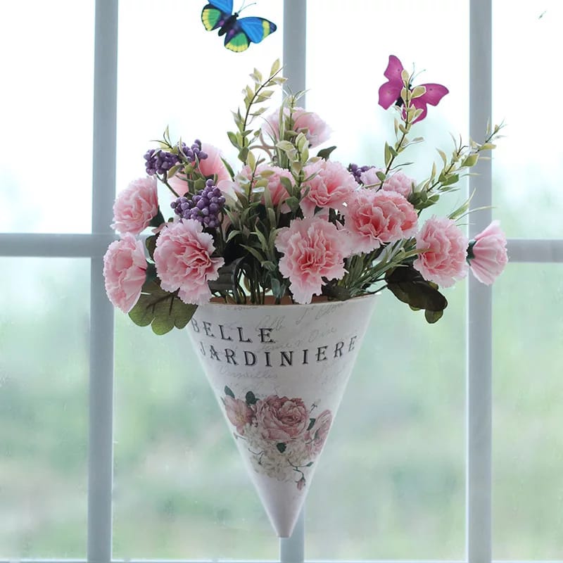 BMW Kitchen Ware- Vas Kerucut Plastik Gantung Pot Tempel Dinding Kaca Dekorasi Rumah Kafe Kantor Vin