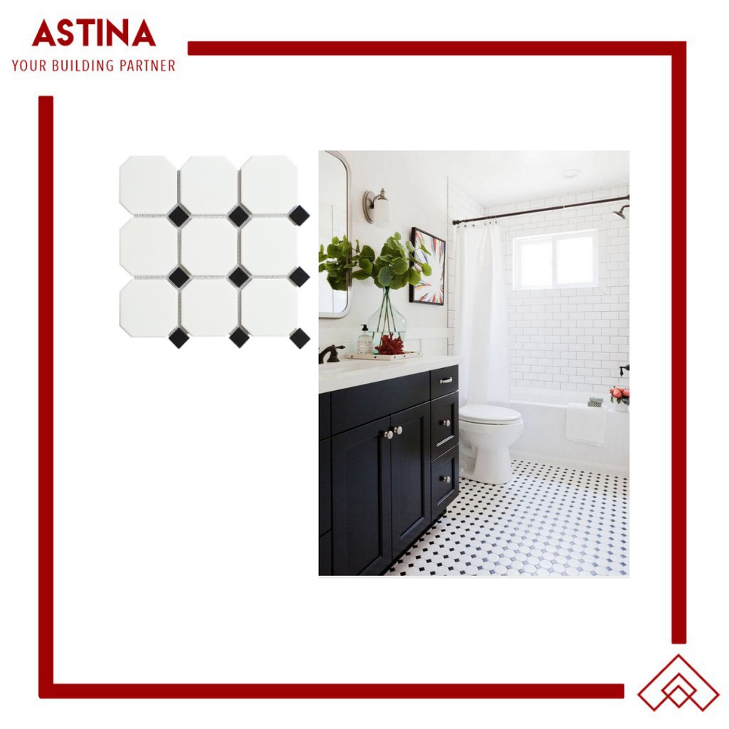 Mosaic Tiles Dekorasi Keramik Octa Maxi Matte White+Black 30x30 (95x95 + 25x25 mm)