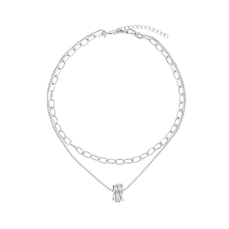 Double-layer kalung untuk wanita toroidal liontin temperamen ins gaya dingin set jaringan hipster se