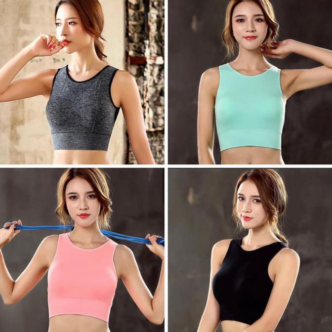 Sport Bra Genie Bra Pastel Yoga Bra Baju Gym Wanita Premium Quality - - Black, S