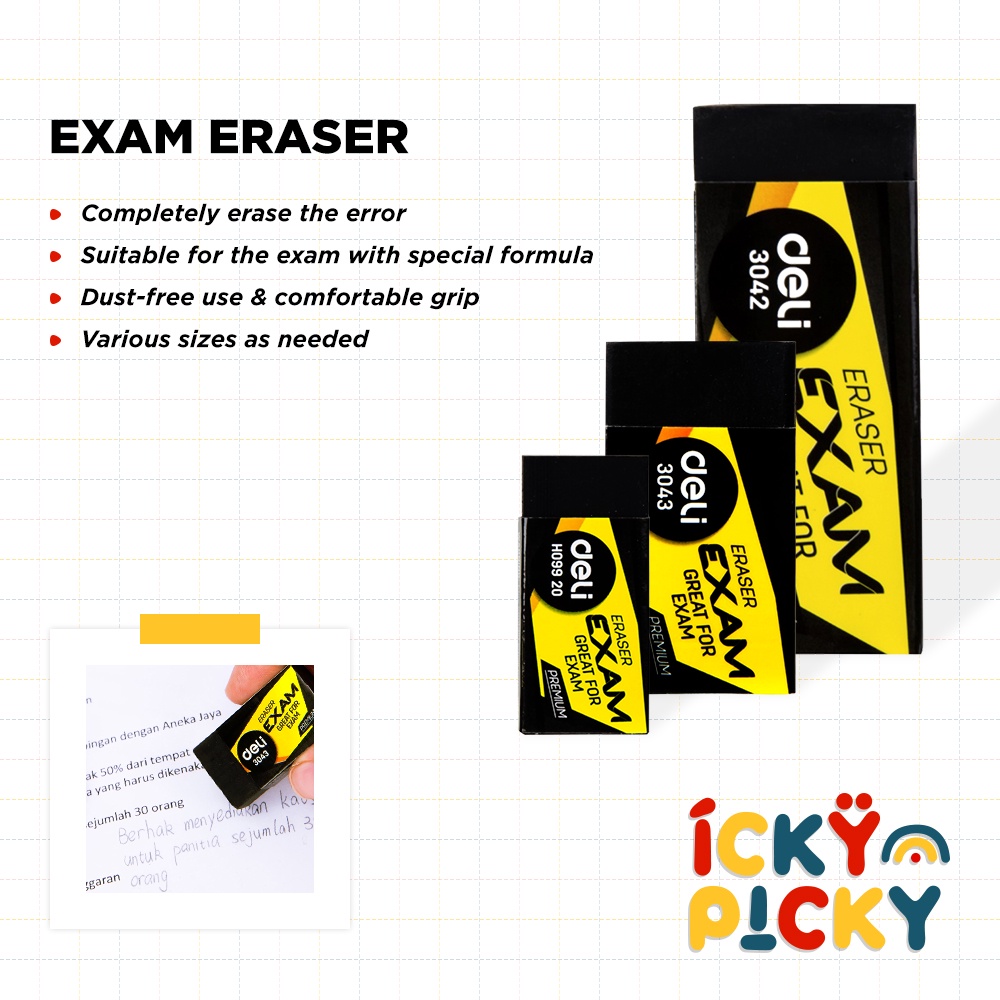 

[ickypicky] Deli Penghapus Pensil Elastis untuk Ujian Warna Hitam Bahan Premium (SMALL, MEDIUM & LARGE) EH09920 E3043 E3042 | Exam Eraser