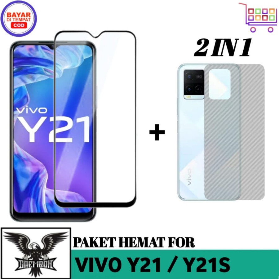 PROMO TEMPERED GLASS VIVO Y21 2021  Y21S  Y21T Y33S FREE GARSKIN CARBON PREMIUM ANTI BEKAS SIDIK JAR