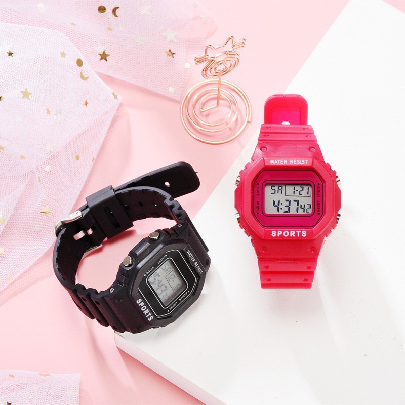 JAM TANGAN DIGITAL OLAHRAGA SPORT ANTI AIR WARNA PASTEL WANITA UKURAN SEDANG