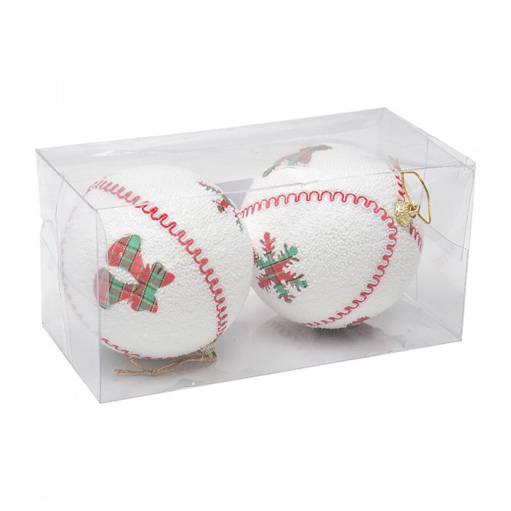 Hiasan Bola Natal Salju Pita Kain 10cm isi 2 bola bola natal bola salju bola salju hias pohon natal 