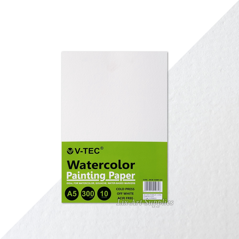 

V-TEC A5 Water Colour Paper 300gsm - 10 Sheets Cold Pressed/ V-TEC Watercolor Paper / Kertas Cat Air