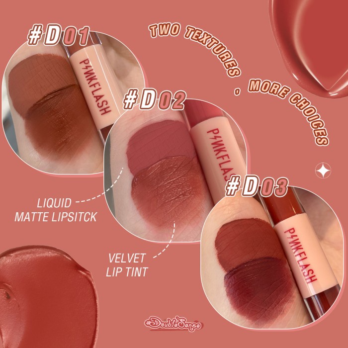 PINKFLASH  2 In 1 Dual-ended Matte Lipstick Liquid Lipstick Velvet Tint Duo Liquid Lipstik Ombre Tahan Lama