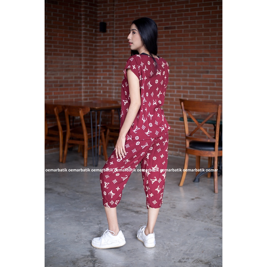 Baju Tidur Piyama Wanita/Cewek Pajamas Dewasa Motif Branded Kekinian bahan Rayon