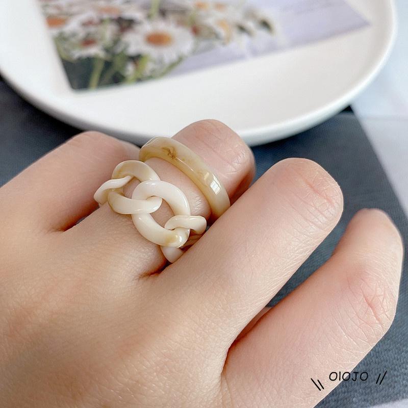 Retro Sederhana Berongga Resin Cincin Akrilik Rantai Kombinasi Cincin Set Untuk Wanita Perhiasan Aksesoris - ol