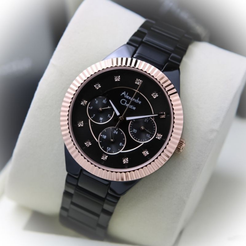 Jam Tangan Wanita Alexandre Christie Ac 2900 Bf Black Rosegold Original
