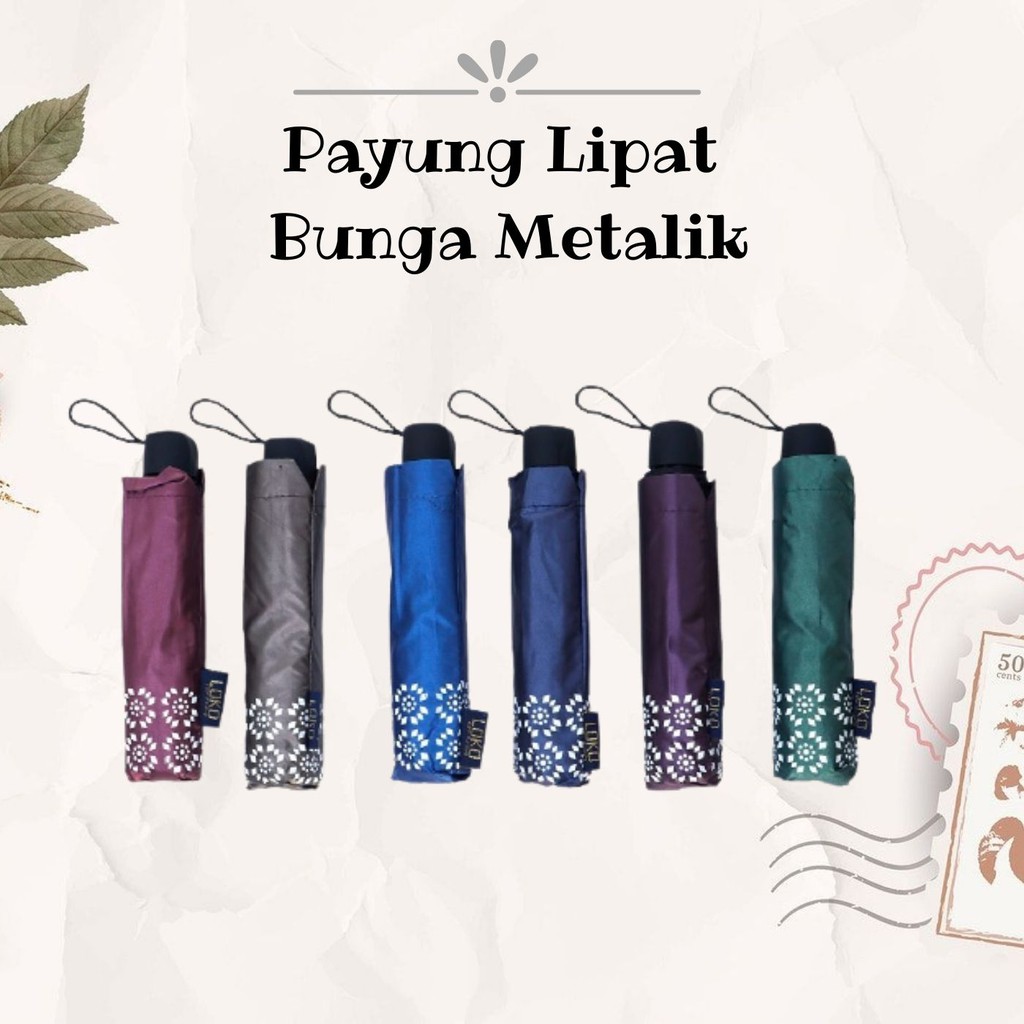 Tabasa Payung Lipat Bunga Metalik Elegant Loko