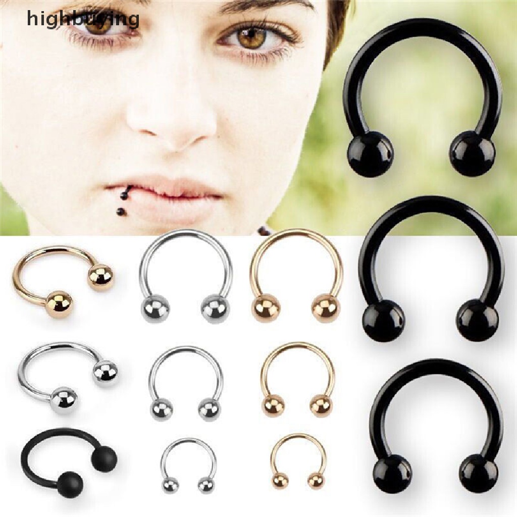 Hbid 10PCS Anting Tindik Hidung / Bibir / Telinga Bentuk Tapal Kuda Bahan Stainless Steel