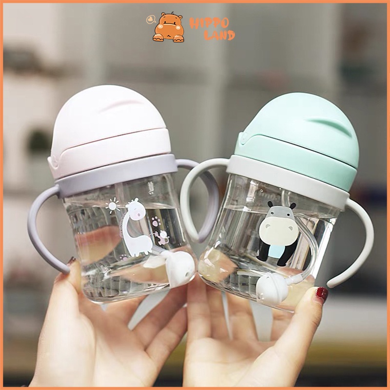 HIPPO LAND Sippy Cup Botol Minum Bayi Jerami Cangkir Tritan Pelatihan Cangkir Anak-anak Botol Air Botol Bayi 205