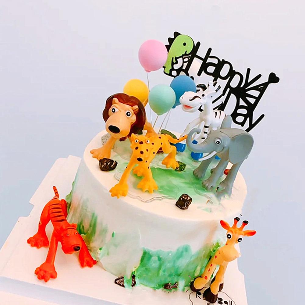 6pcs / Set Topper Kue Desain Hewan Hutan Zoon Untuk Dekorasi Pesta Ulang Tahun