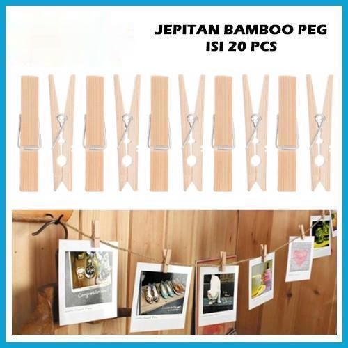 Jepitan Jemuran Bambu / Natural Bamboo Peg Hanger Pakaian Jepit Foto Baju Sarang Walet Kayu Dekor