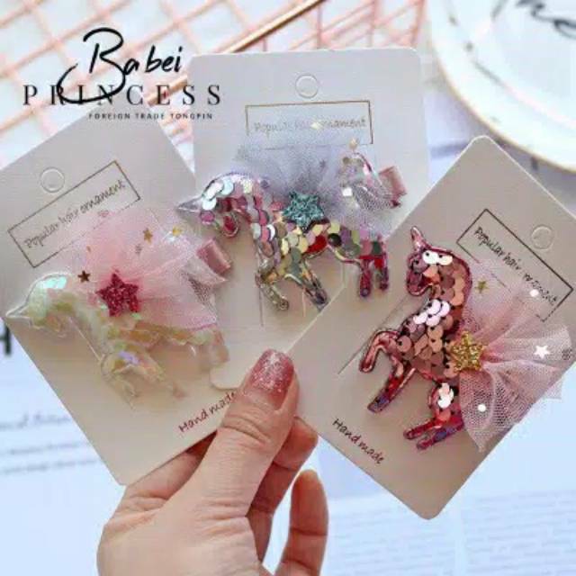 (BC) UNICORN karet ikat rambut sequin besar import aksesoris rambut anak perempuan