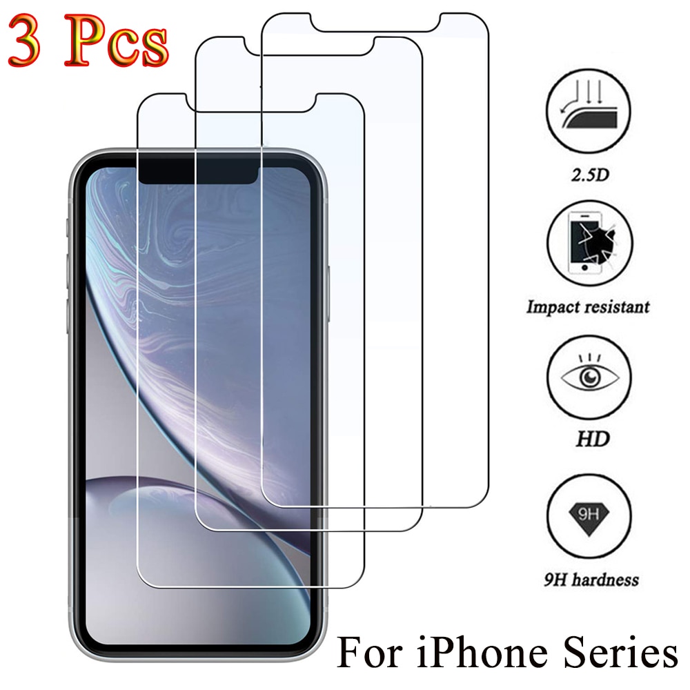 3pcs Pelindung Layar Tempered Glass Untuk Iphone 11 12 Pro Xs Max Xr 7 8 12 Mini 11 Pro Max