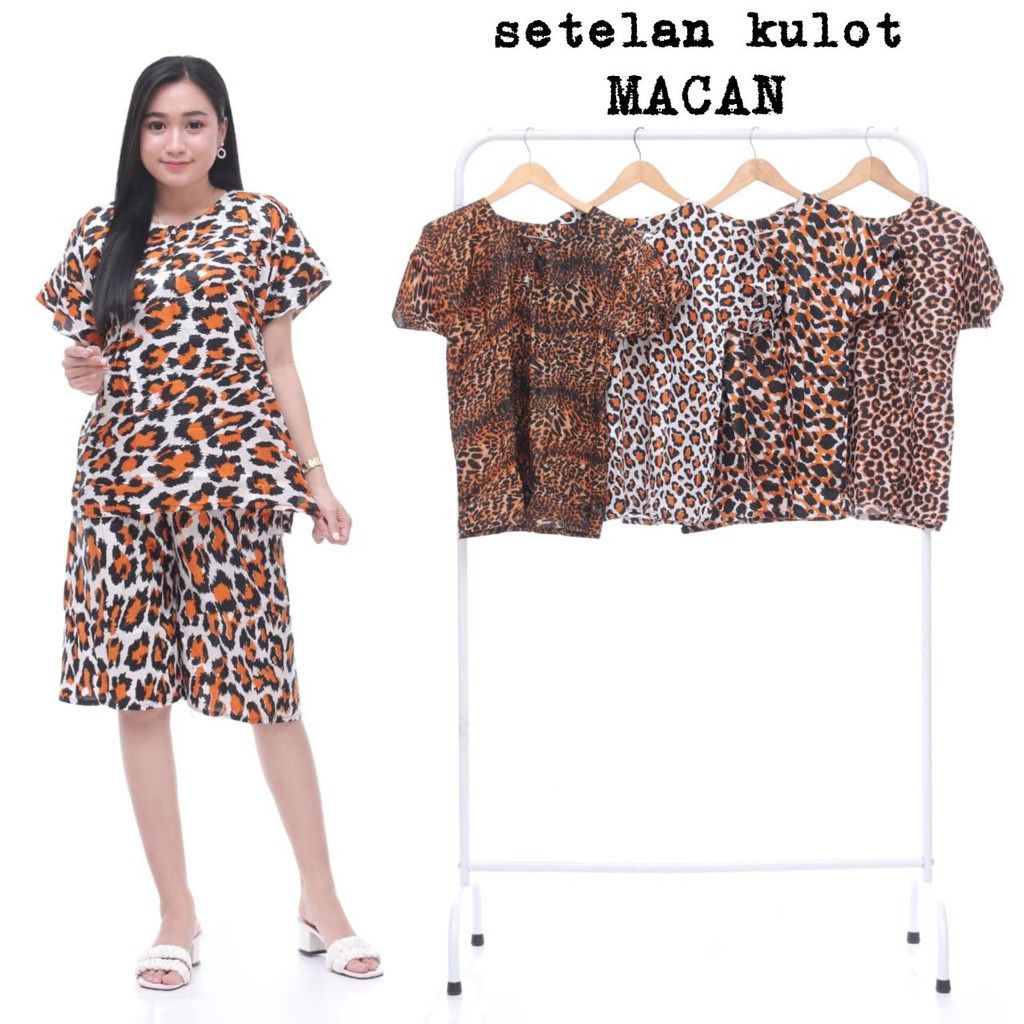 Daster Setelan Celana Pendek Kulot Macan Baju Lengan Pendek Celana Kulot Rayon Wanita Loose Cullote 