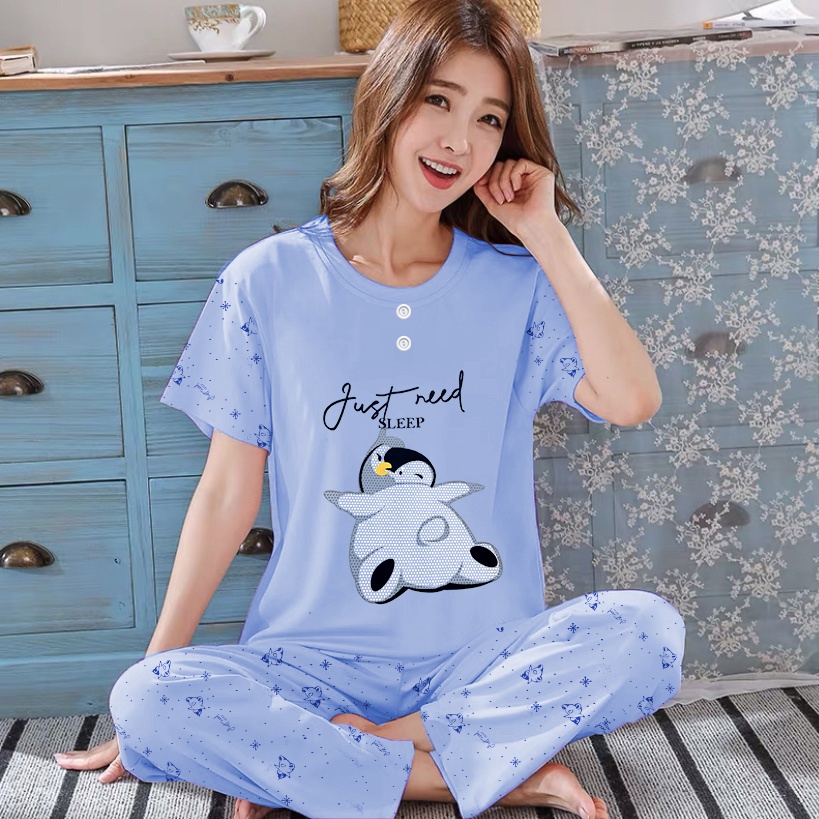 Lilipop.id  Baju Tidur Wanita CP Need Sleep Setelan Piyama BabyDoll Kaos Celana Panjang