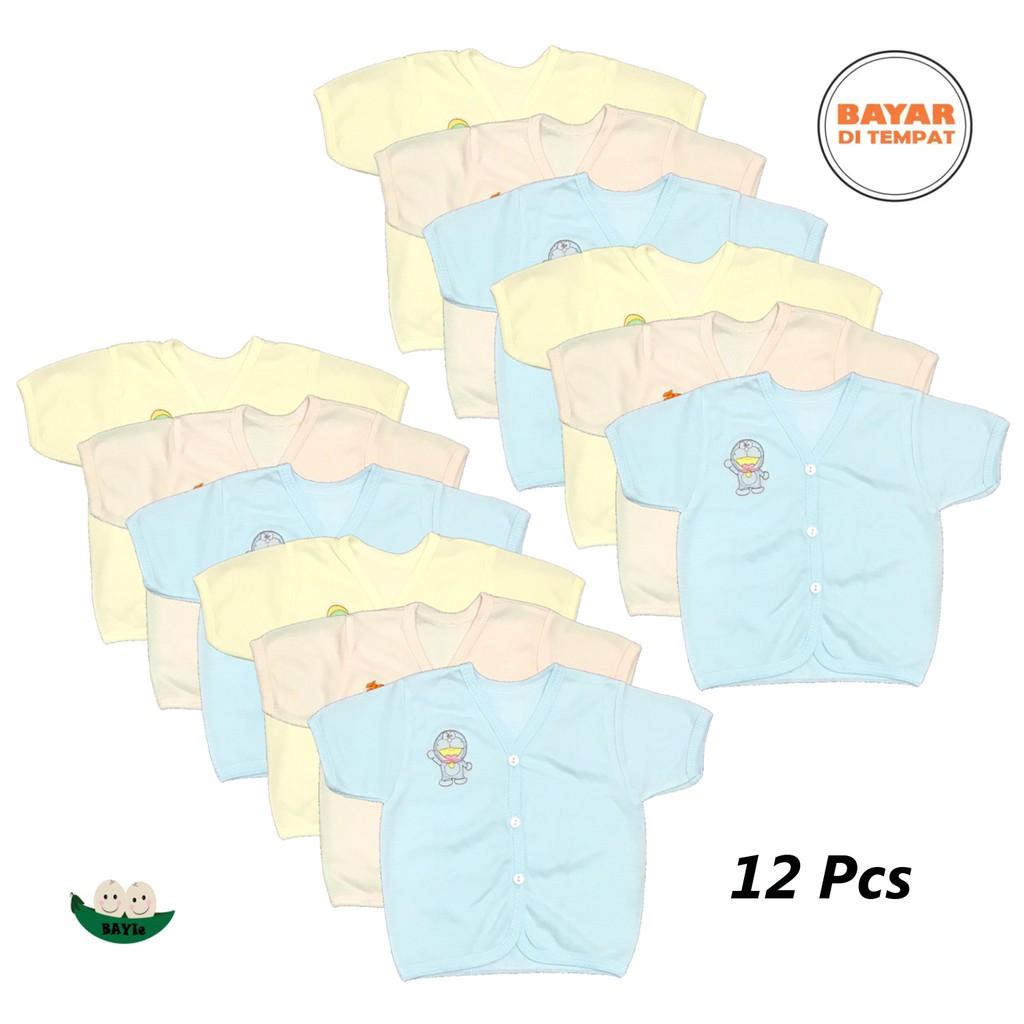 BAYIe -  12 Pcs  Baju Bayi Lengan PENDEK Warna LILY Kualitas PREMIUM Bahan TC tebal umur 0-3 bulan