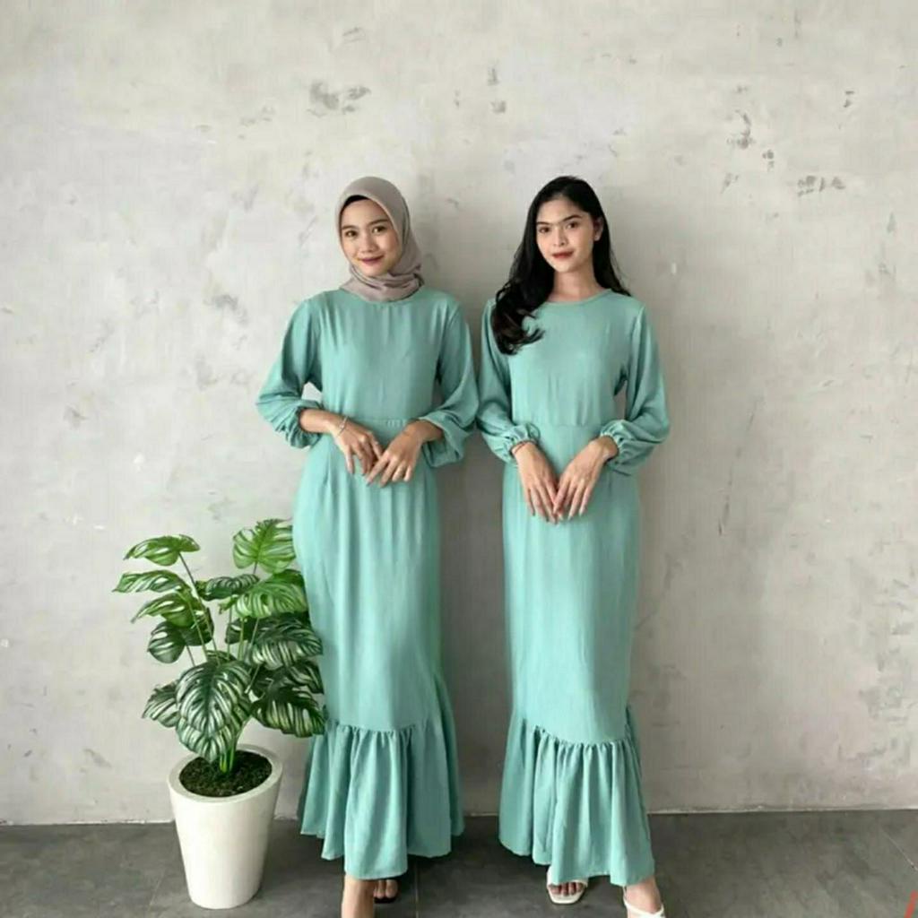 Alma Dress Mermaid Terbaru Crinkle Airflow Gamis Duyung Longdress Kondangan Kekinian