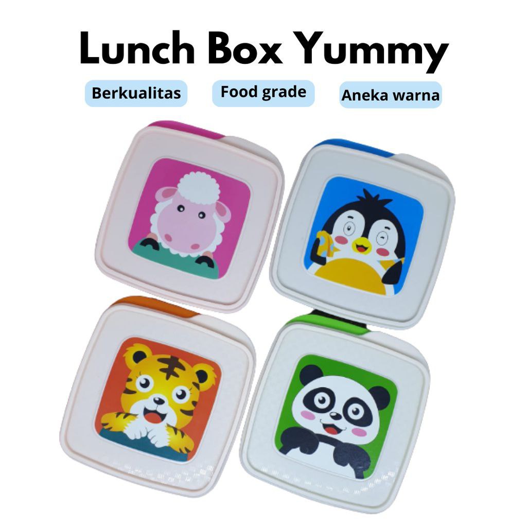 Lunch Box Animal Yummy Karakter 4 sekat Lunch Box Tempat Makan Bekal Anak Sekolah Lucu