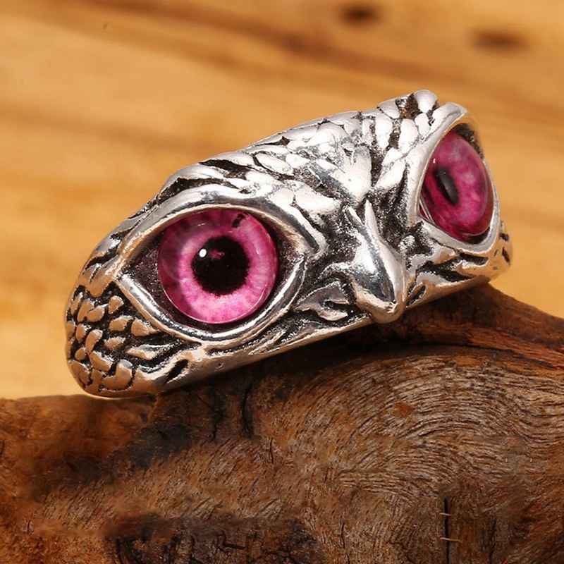 Fancyqube Retro Cute Simple Design Owl Ring Multicolor Eyes Silver Color Men Women Engagement Wedding Rings Jewelry Gifts