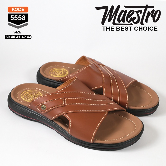 Sandal pria terbaru kekinian sendal slide cowok slop laki laki casual karet kulit dewasa selop simpel murah hitam coklat tan mocca