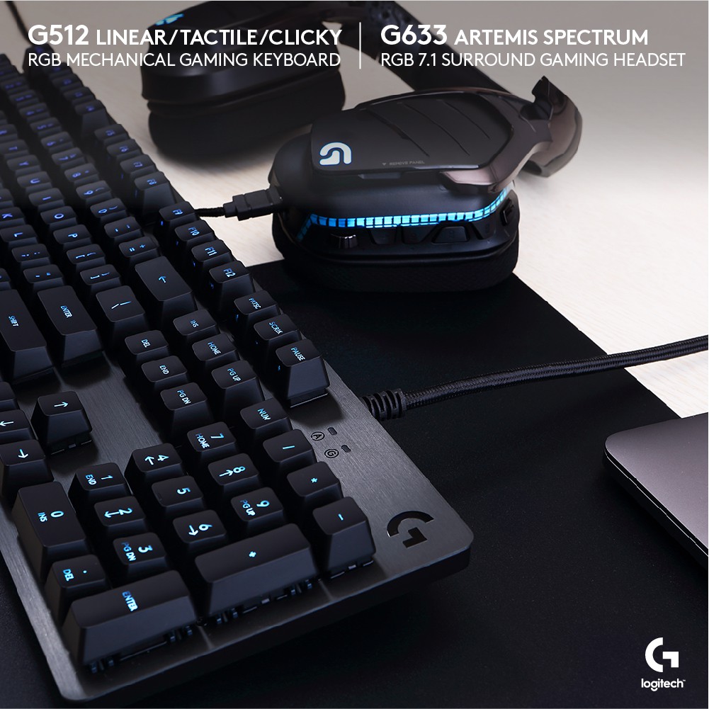 Logitech G512 Keyboard Gaming Mechanical RGB Lighting - Clickly Blue-8
