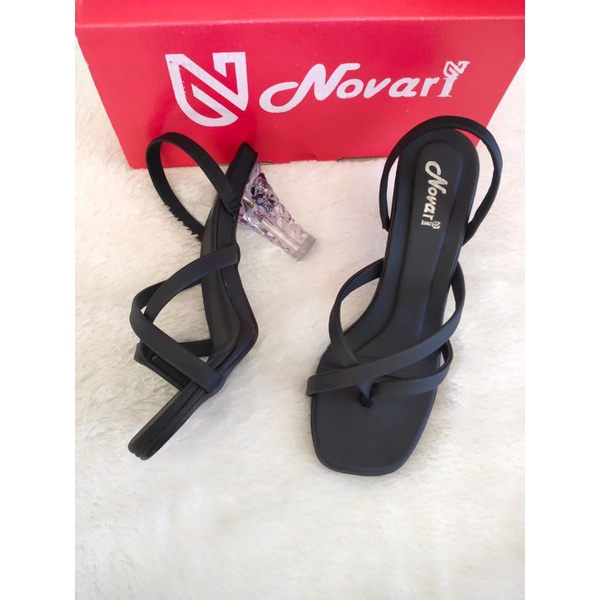 sandal hak kaca lancip / sandal hak kaca pesta /  sandal hak kaca terbaru/sandal hak kaca novari H07