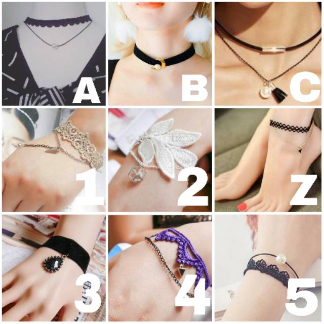 Kalung, Gelang choker, gelang kaki, aksesoris korea