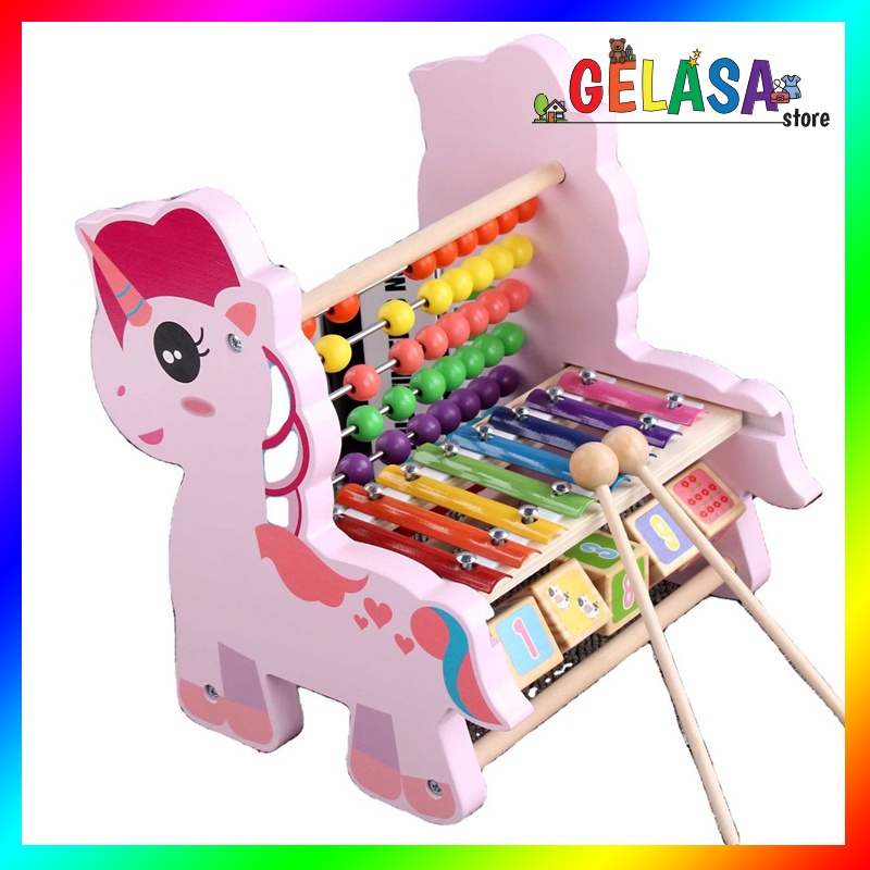 Gelasa Mainan kayu anak Hand Knocking Xylophone