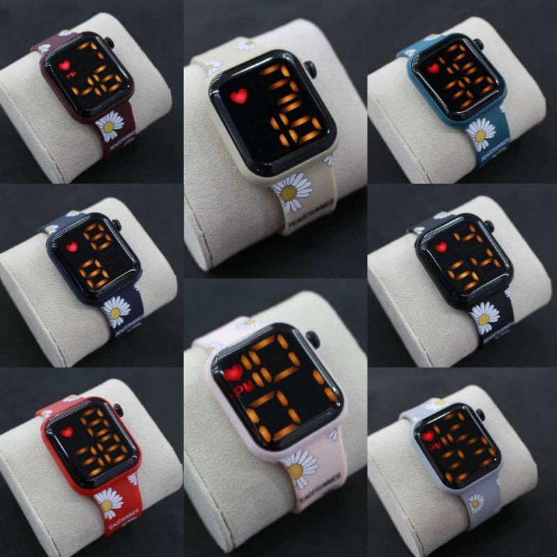 (DGS) Jam Tangan Fashion LED Strap Motif Bunga TW-28