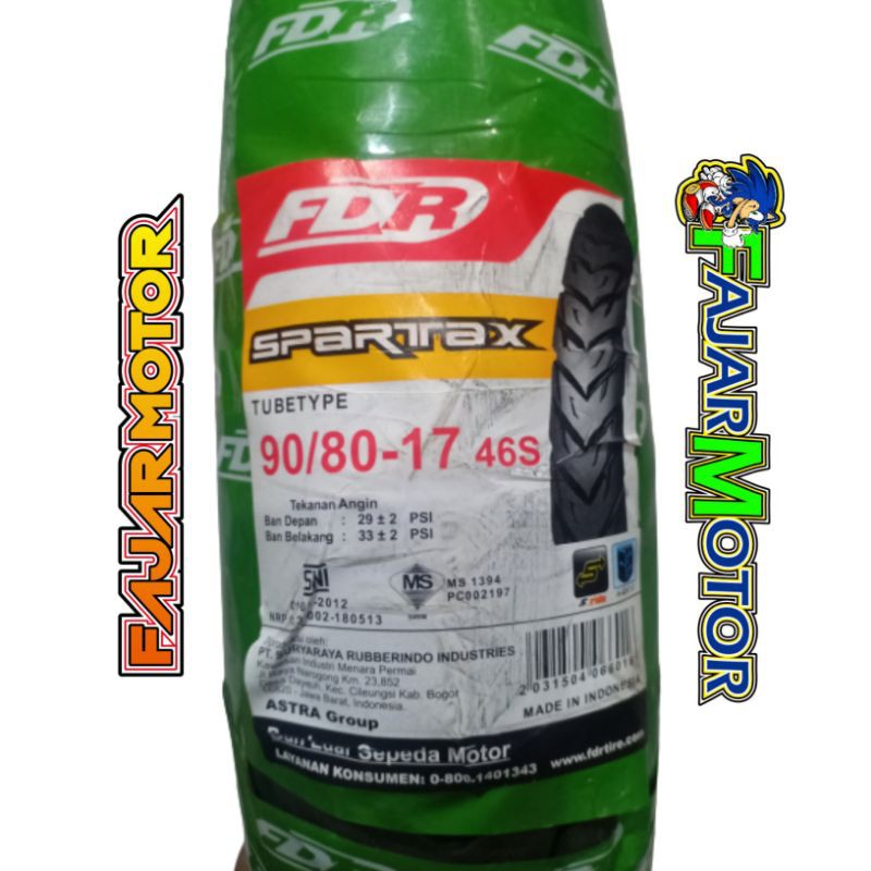 FDR BAN LUAR TYTPE SPARTAX 90/80 RING 17 TUBETYPE 275-17