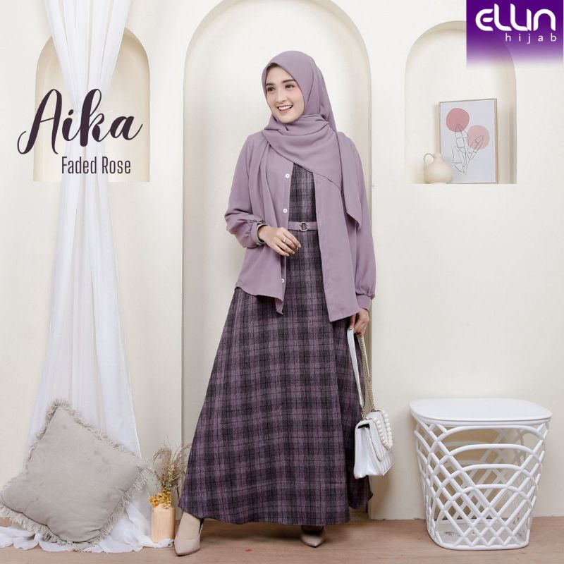 Ready siap kirim aika set blouse by Ellin hijab faded rose size XS s m l xl xxl