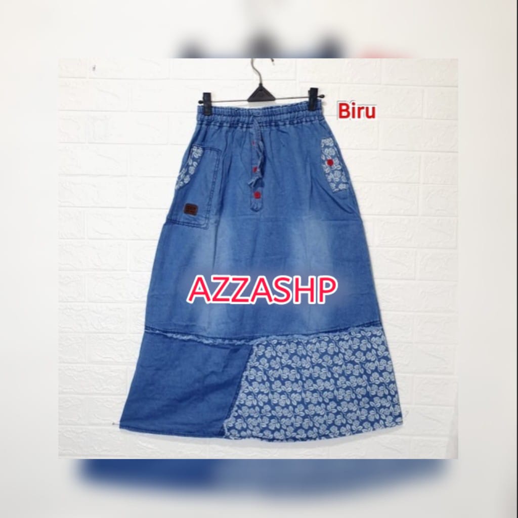 Rok Jeans Anak Kombinasi Sablon Bunga Usia 4-14 Tahun / Rok Jeans Anak Premium