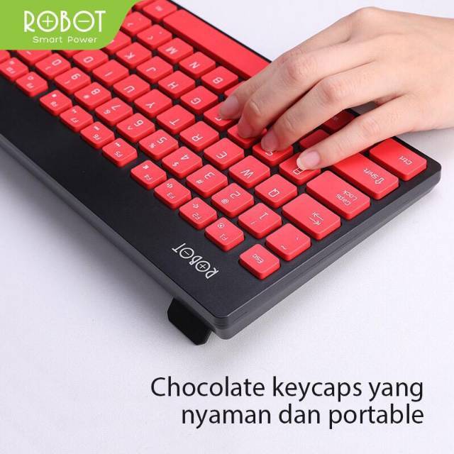 Keyboard Wireless Robot KM3000 Led Hitam Combo Mouse Usb Mini Series for Pc Laptop Original Black