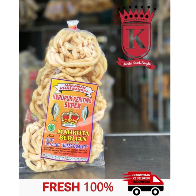 

Kerupuk Goreng Ikan Khas Bangka Cap Mahkota Berlian isi 8 keping 180gr
